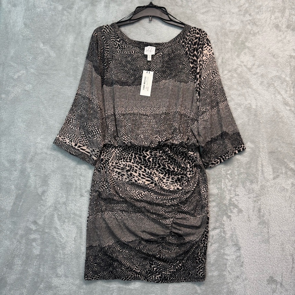 Weston Wear Feather Print Dress Black and Tan Patterned Dress Size S